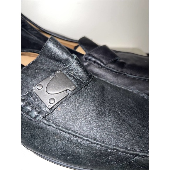 Born Black Leather Slip On Moc Toe Driving Moccasin Loafers Shoe sz12 metal link - Picture 4 of 7